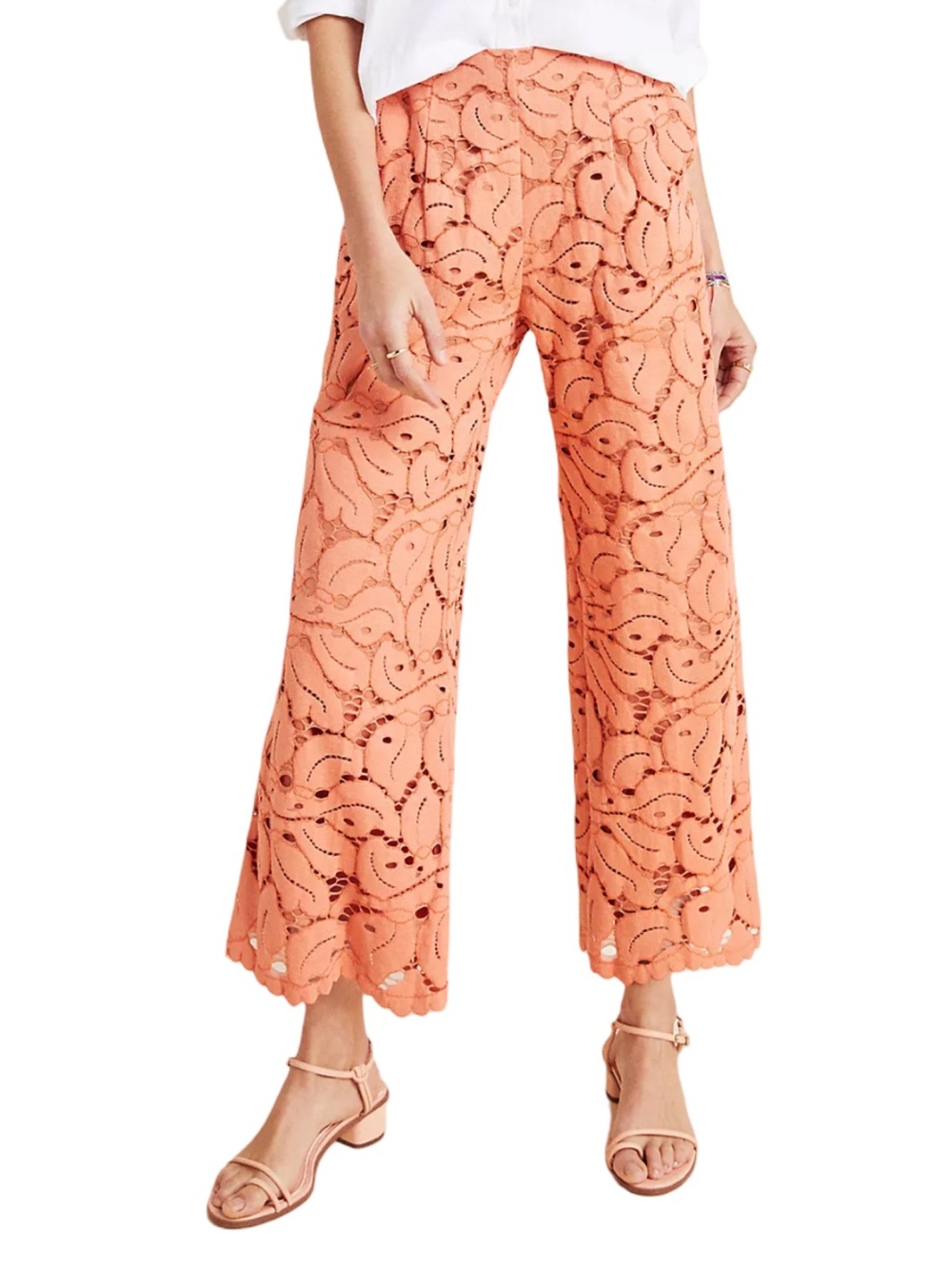 Anthropologie Dolly Lace Trousers Pants Peach Eyelet Size 4 New